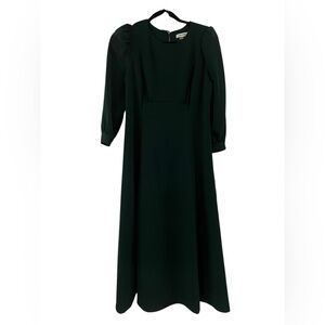 Calvin Klein Green Smocked A-line Dress with Long Bishop Sleeves size 10 NWT